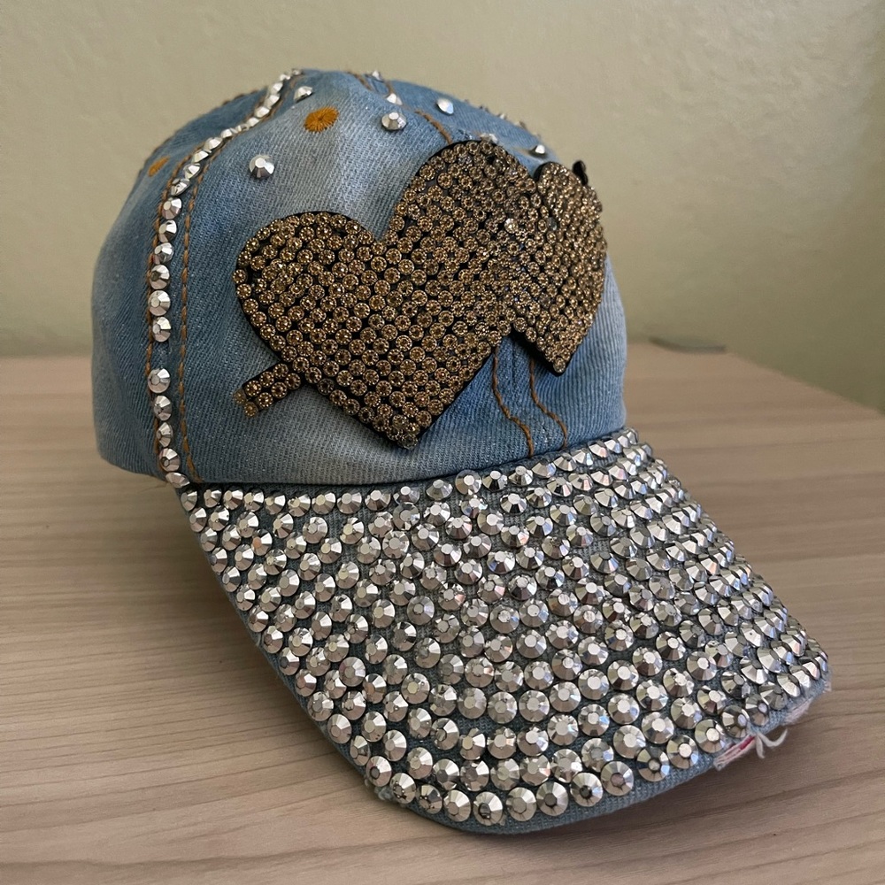 Denim bedazzled cap